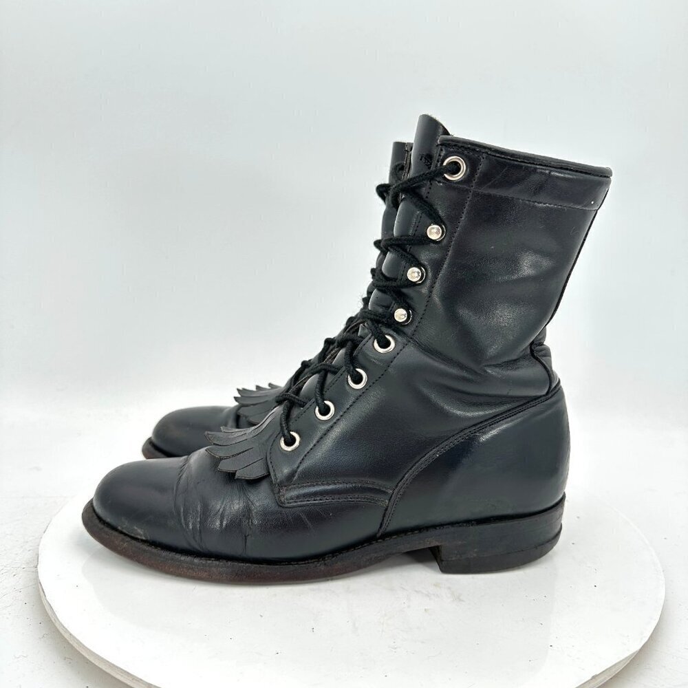 Justin L506 Women Size 5B Black Leather tassel Lace Up Combat Riding Boot